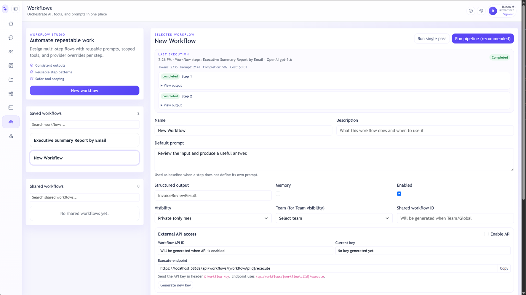 AIHub Studio workflow builder